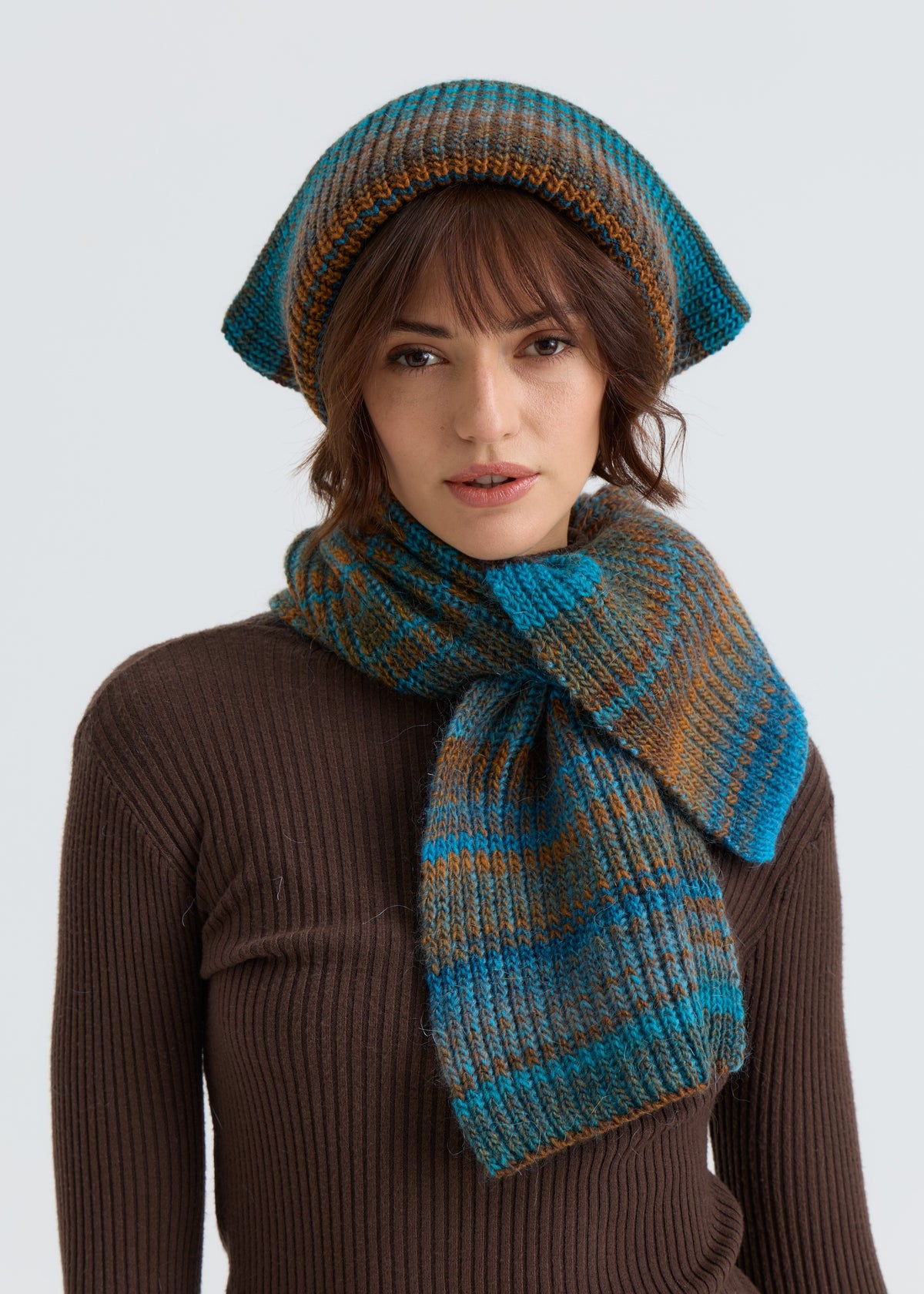 Lisse Alpaca Wool Scarf - Brown & Blue