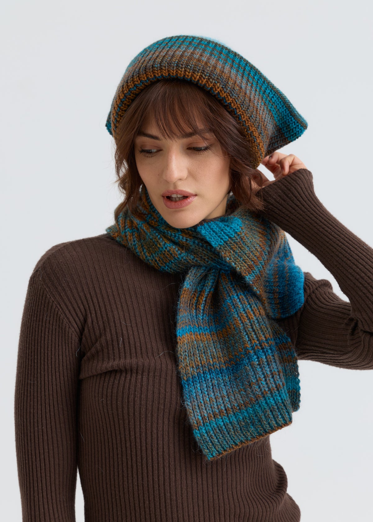 Lisse Alpaca Wool Scarf - Brown & Blue