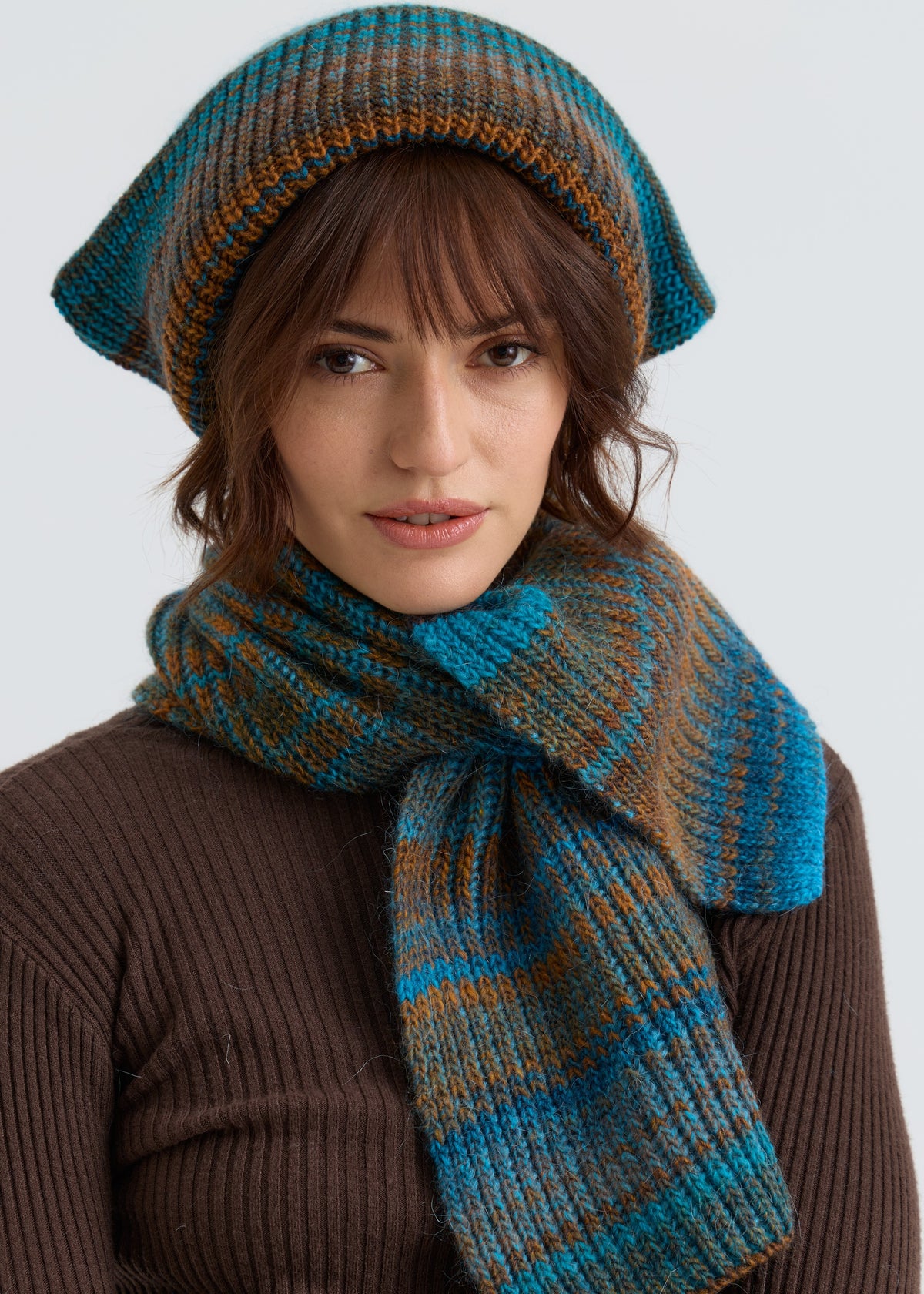 Lisse Alpaca Wool Scarf - Brown & Blue
