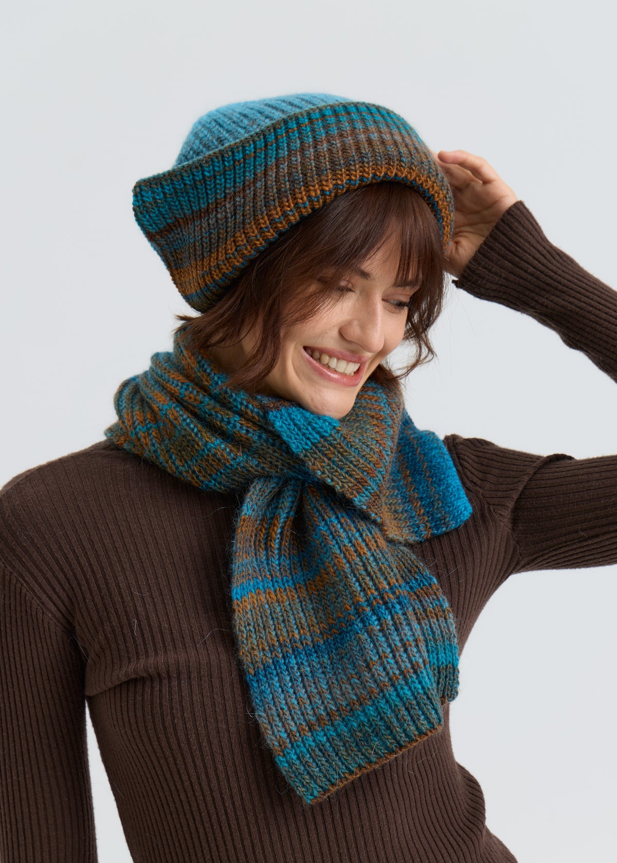 Lisse Alpaca Wool Scarf - Brown & Blue