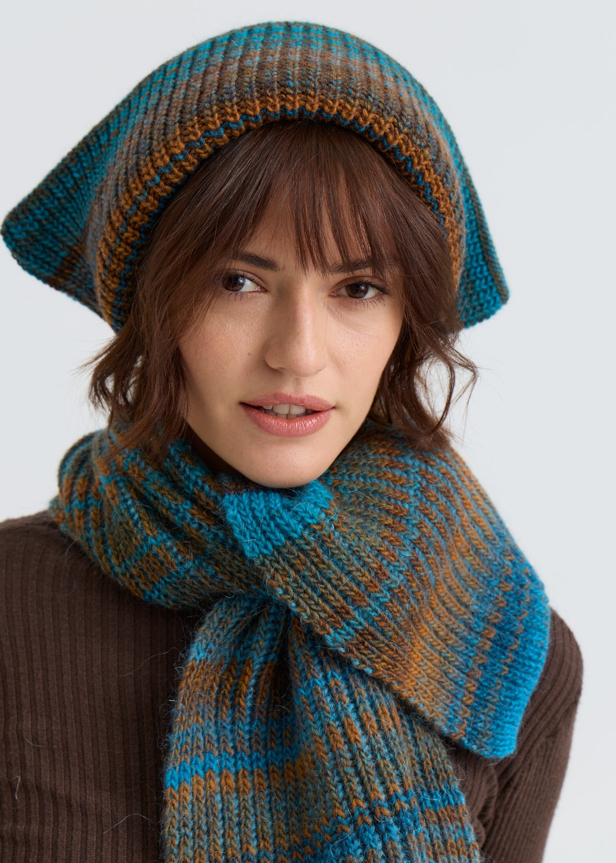 Lisse Alpaca Wool Scarf - Brown & Blue