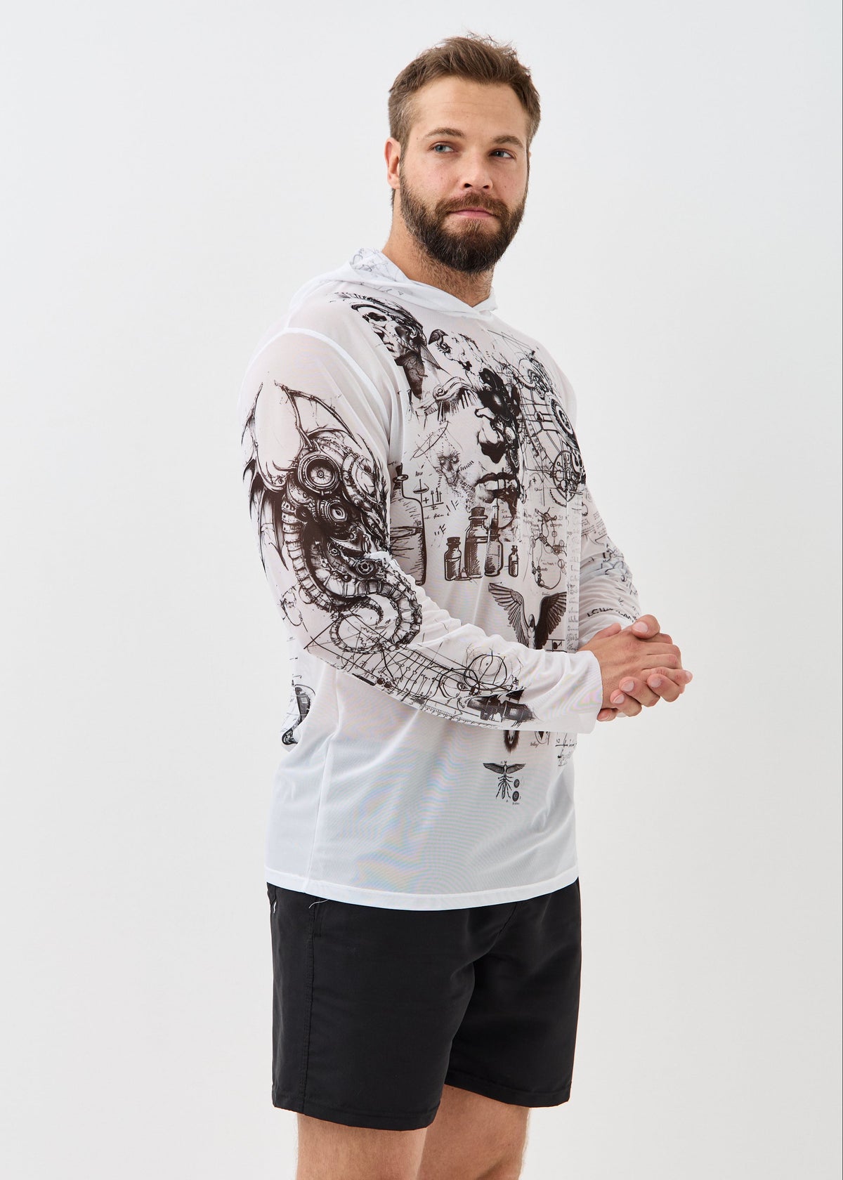 Rome White Men's Mesh Rash Guard – UPF 50+ Long Sleeve Swim Shirt - BRIKOLY