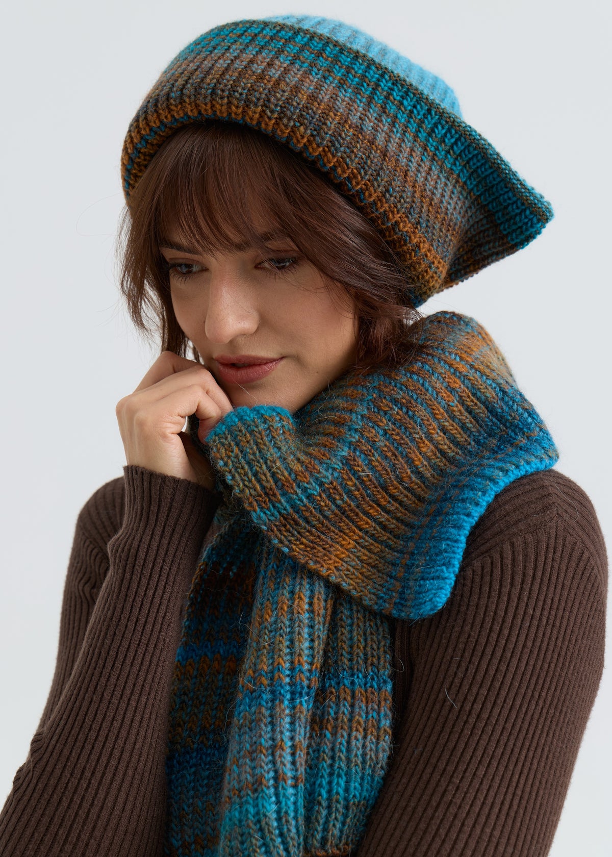 Lisse Alpaca Wool Scarf - Brown & Blue