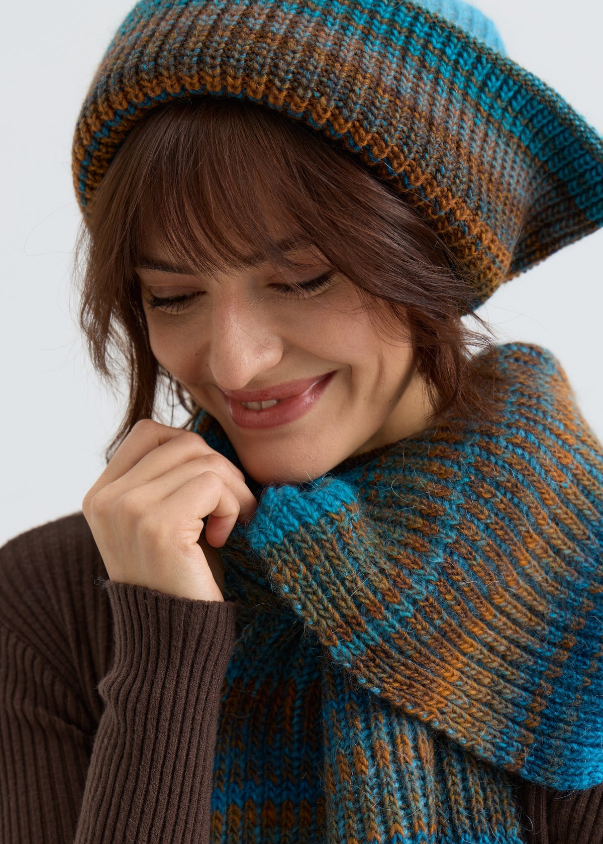Lisse Alpaca Wool Scarf - Brown & Blue