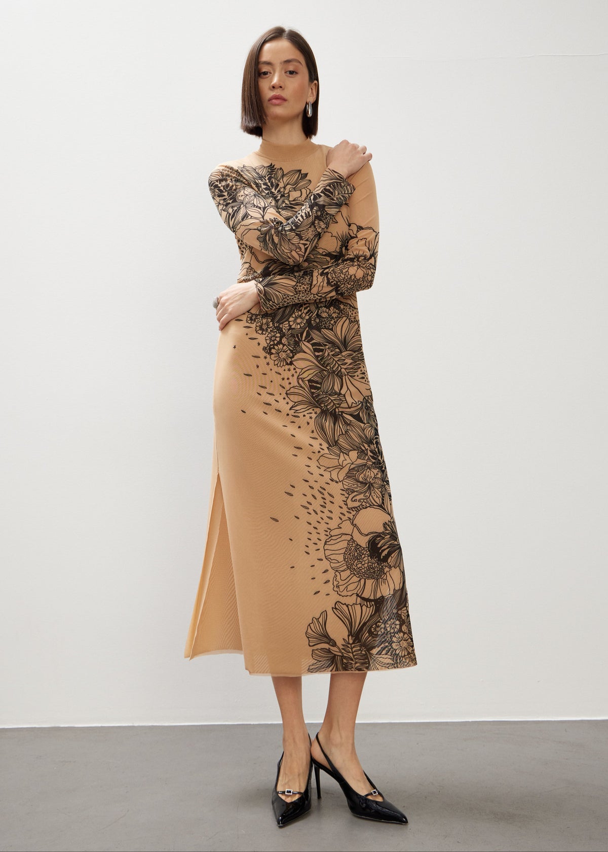 Beige Aster Mesh Dress for Formal and Party Looks BRIKOLY Beige Aster Mesh Dress for Formal and Party Looks BRIKOLY