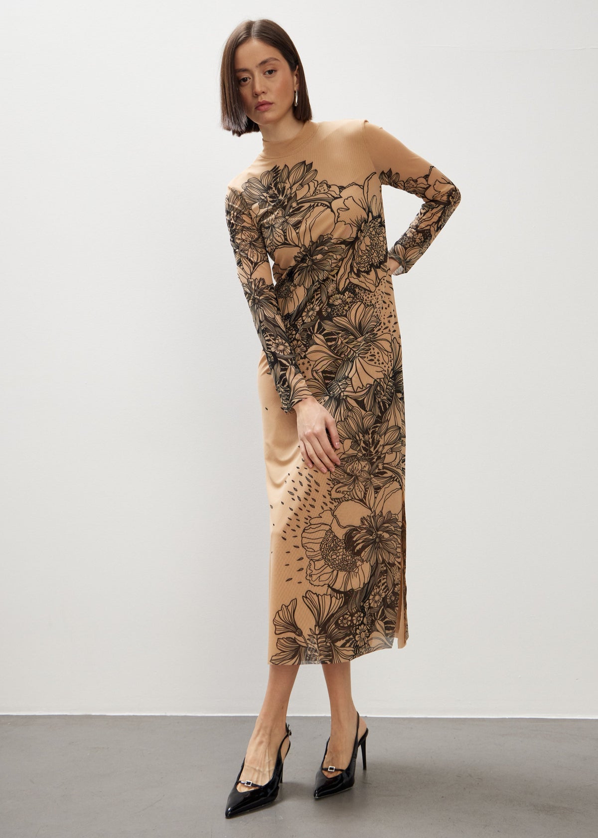 Beige Aster Mesh Dress for Formal and Party Looks