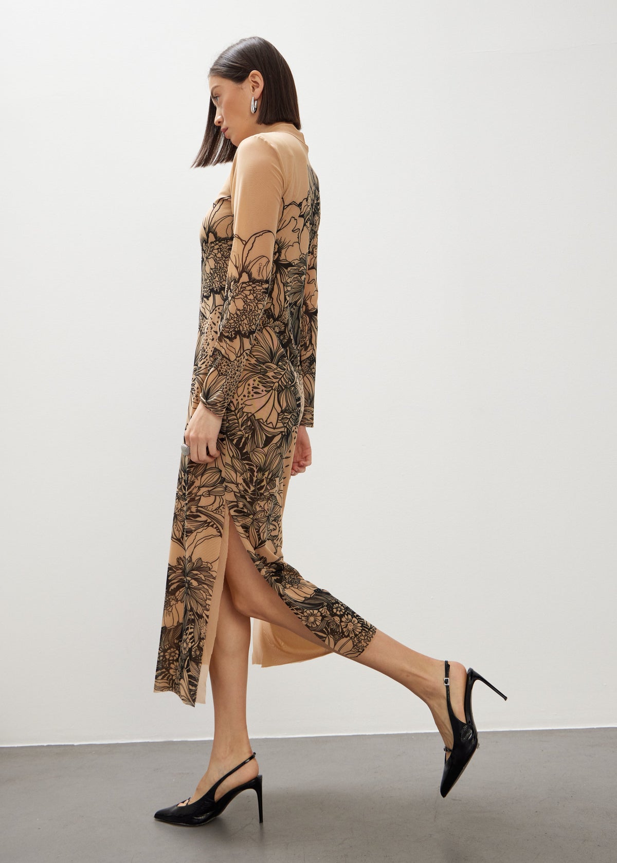 Beige Aster Mesh Dress for Formal and Party Looks - BRIKOLY