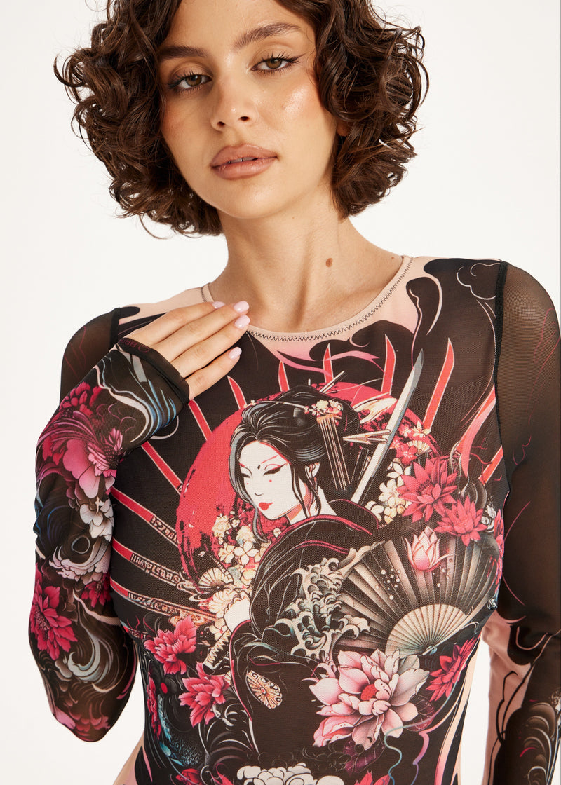 Geisha Tattoo Swimsuit with SPF 50 – Stylish Swimwear for Women