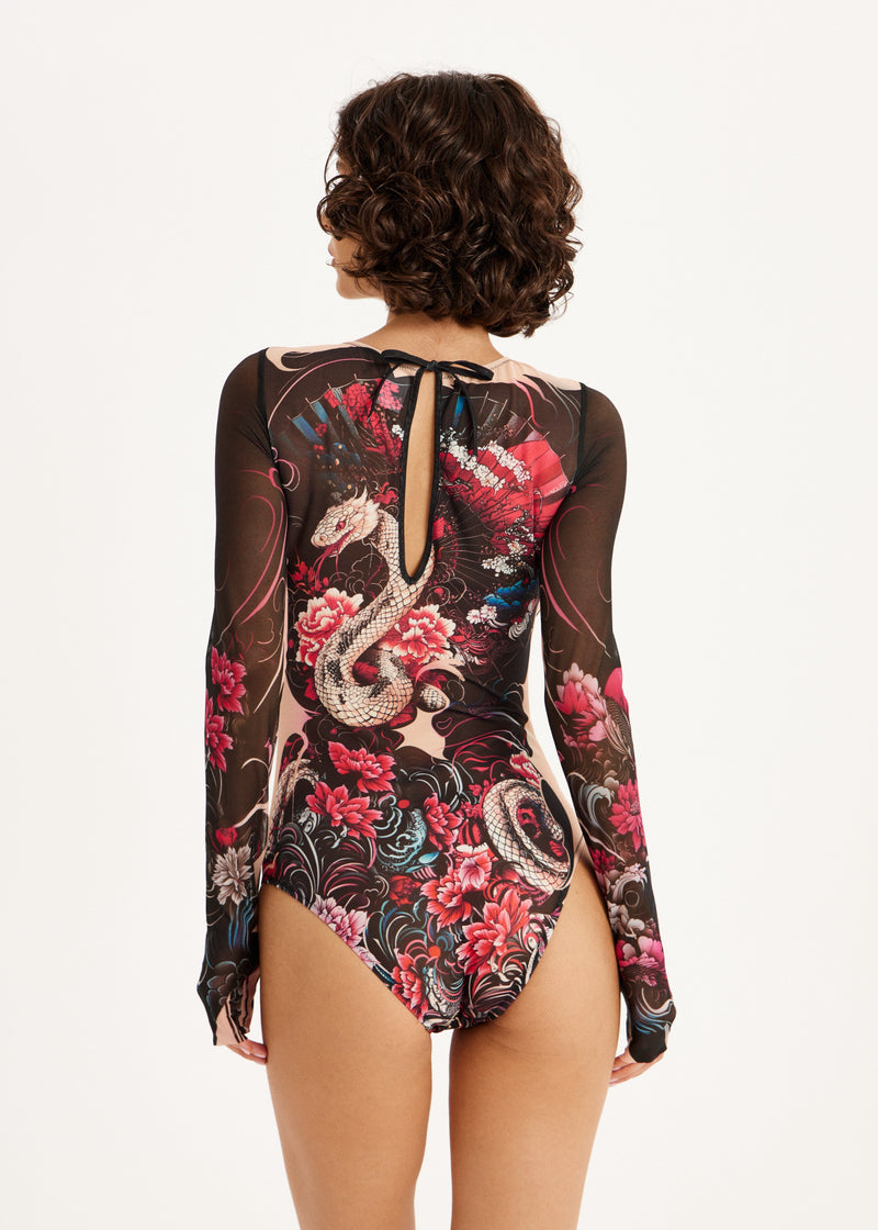 Geisha Tattoo Swimsuit with SPF 50 – Stylish Swimwear for Women