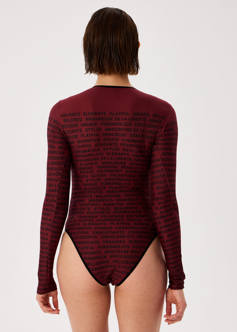 Words Bordo Tattoo Bodysuit – Long Sleeve Polyviscose for Women