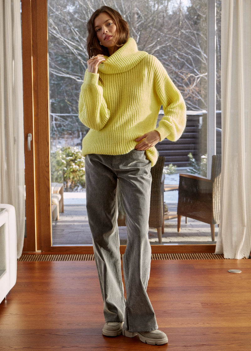 Yellow Chic Knit Sweater Dress with Funnel Neck