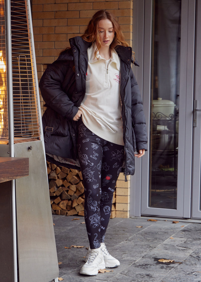 Tiger Tattoo Print Winter Leggings – Cozy, Bold & Stylish