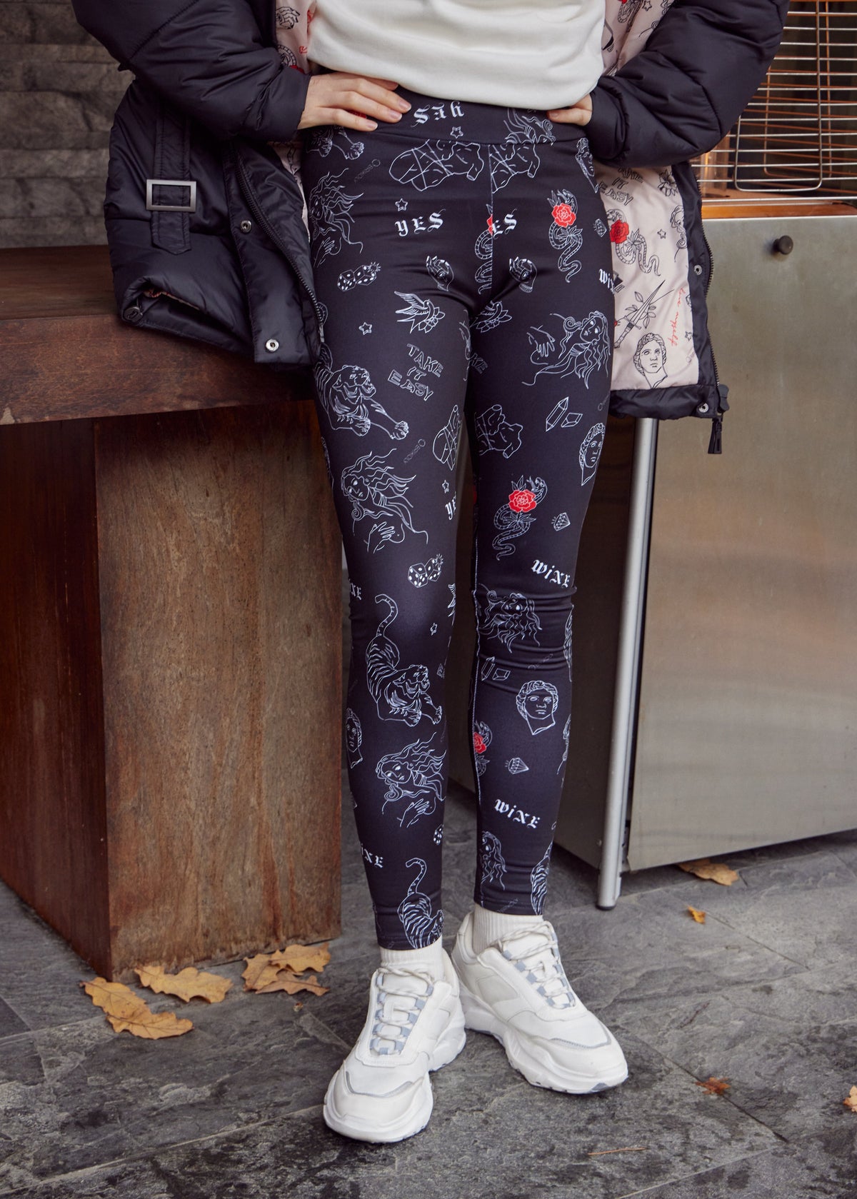 Tiger Tattoo Print Winter Leggings – Cozy, Bold & Stylish