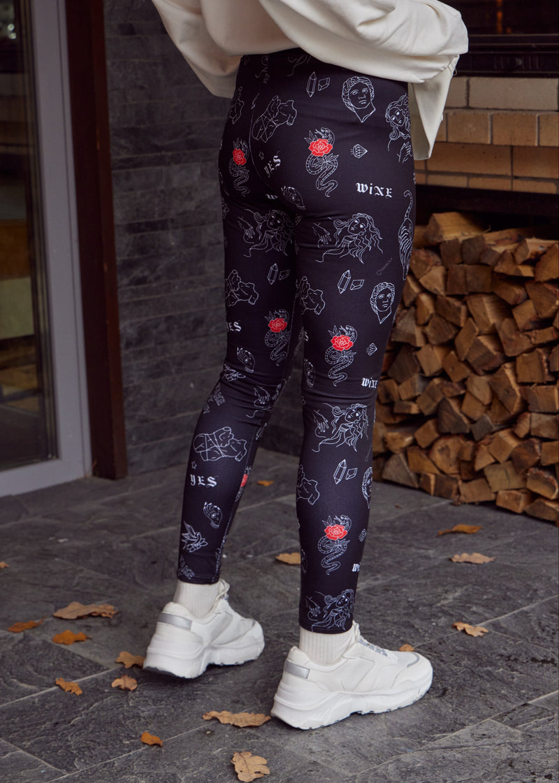 Tiger Tattoo Print Winter Leggings – Cozy, Bold & Stylish