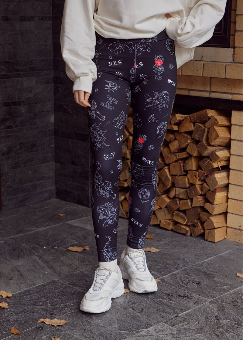 Tiger Tattoo Print Winter Leggings – Cozy, Bold & Stylish