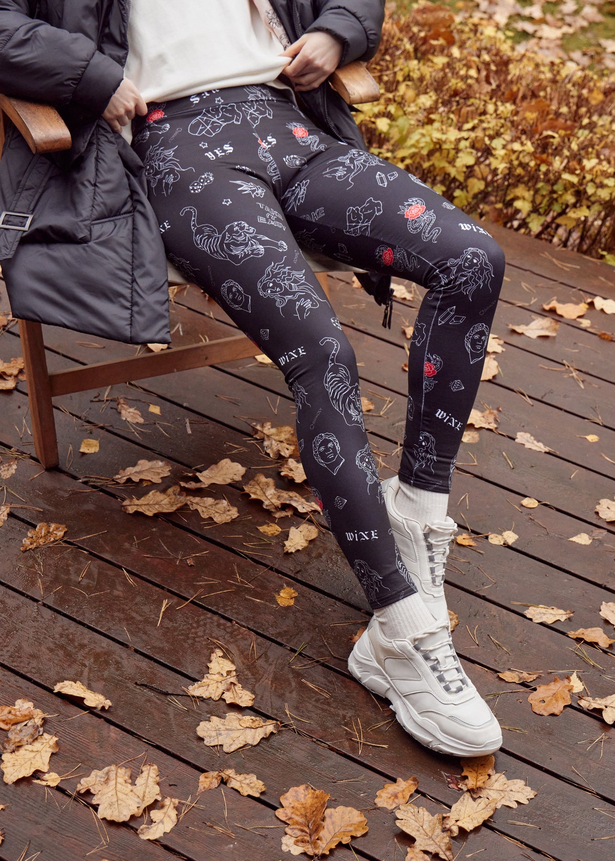 Tiger Tattoo Print Winter Leggings – Cozy, Bold & Stylish