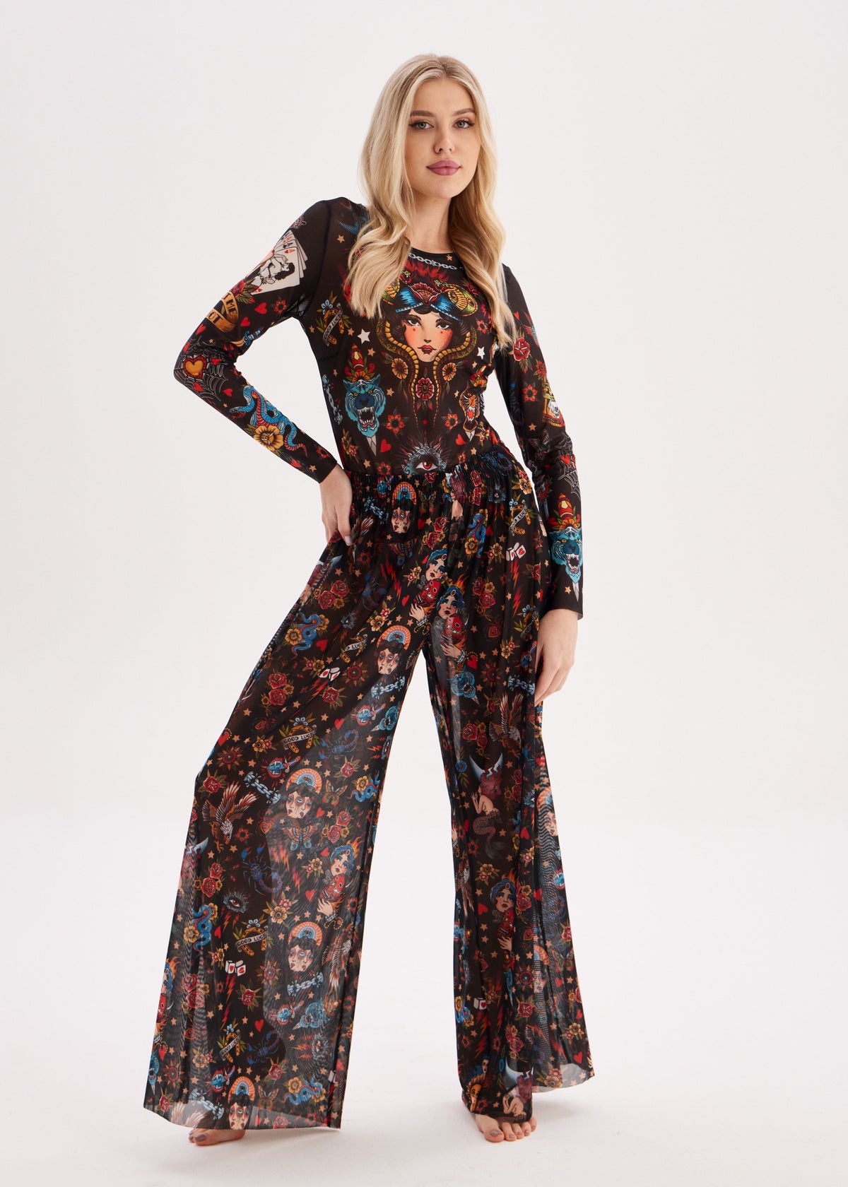 Oldschool Tattoo Palazzo Pants – Style, Comfort, and Sun Protection