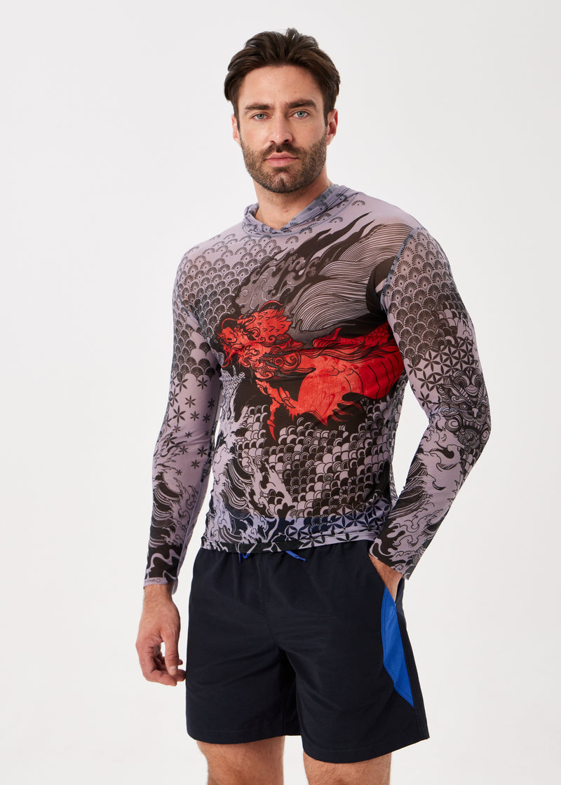 Dragon Men's Mesh Rash Guard – SPF 50 Long Sleeve Swim Shirt
