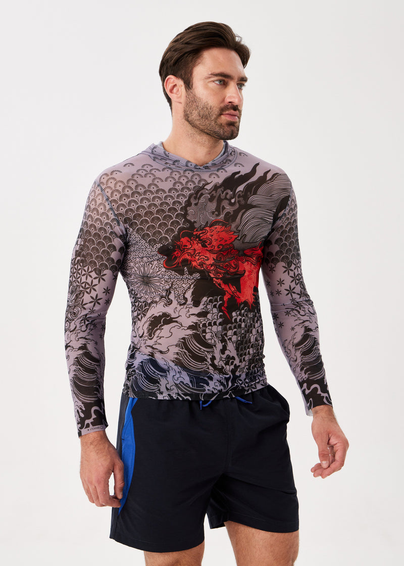 Dragon Men's Mesh Rash Guard – SPF 50 Long Sleeve Swim Shirt