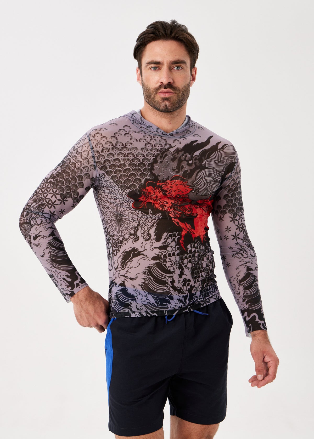 Dragon Men's Mesh Rash Guard – SPF 50 Long Sleeve Swim Shirt