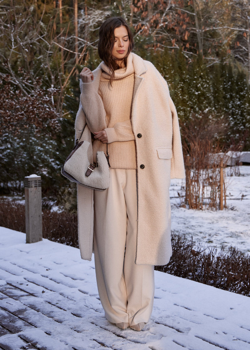 Beige Chic Knit Sweater Dress with Funnel Neck