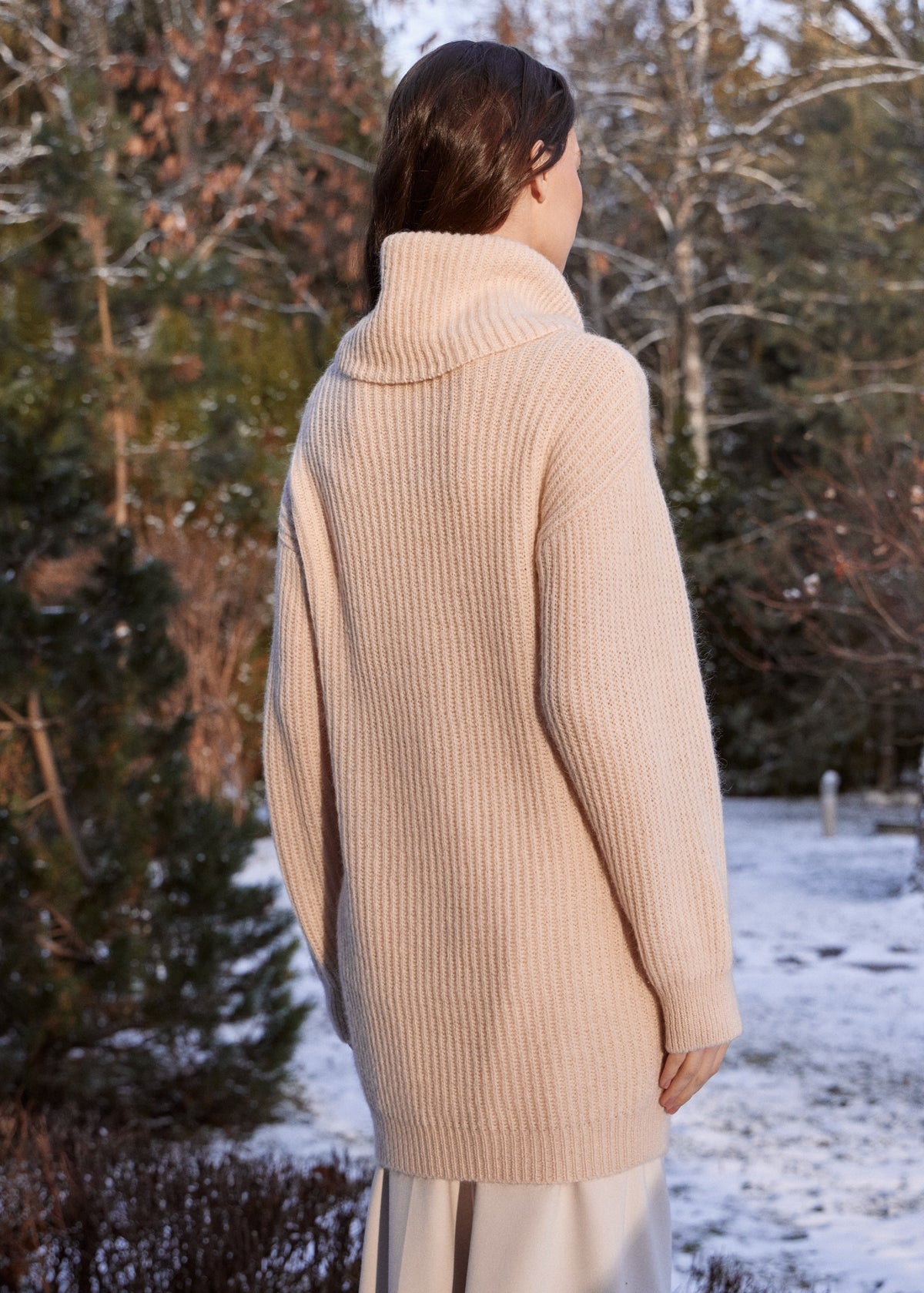 Beige Chic Knit Sweater Dress with Funnel Neck Beige Chic Knit Sweater Dress with Funnel Neck