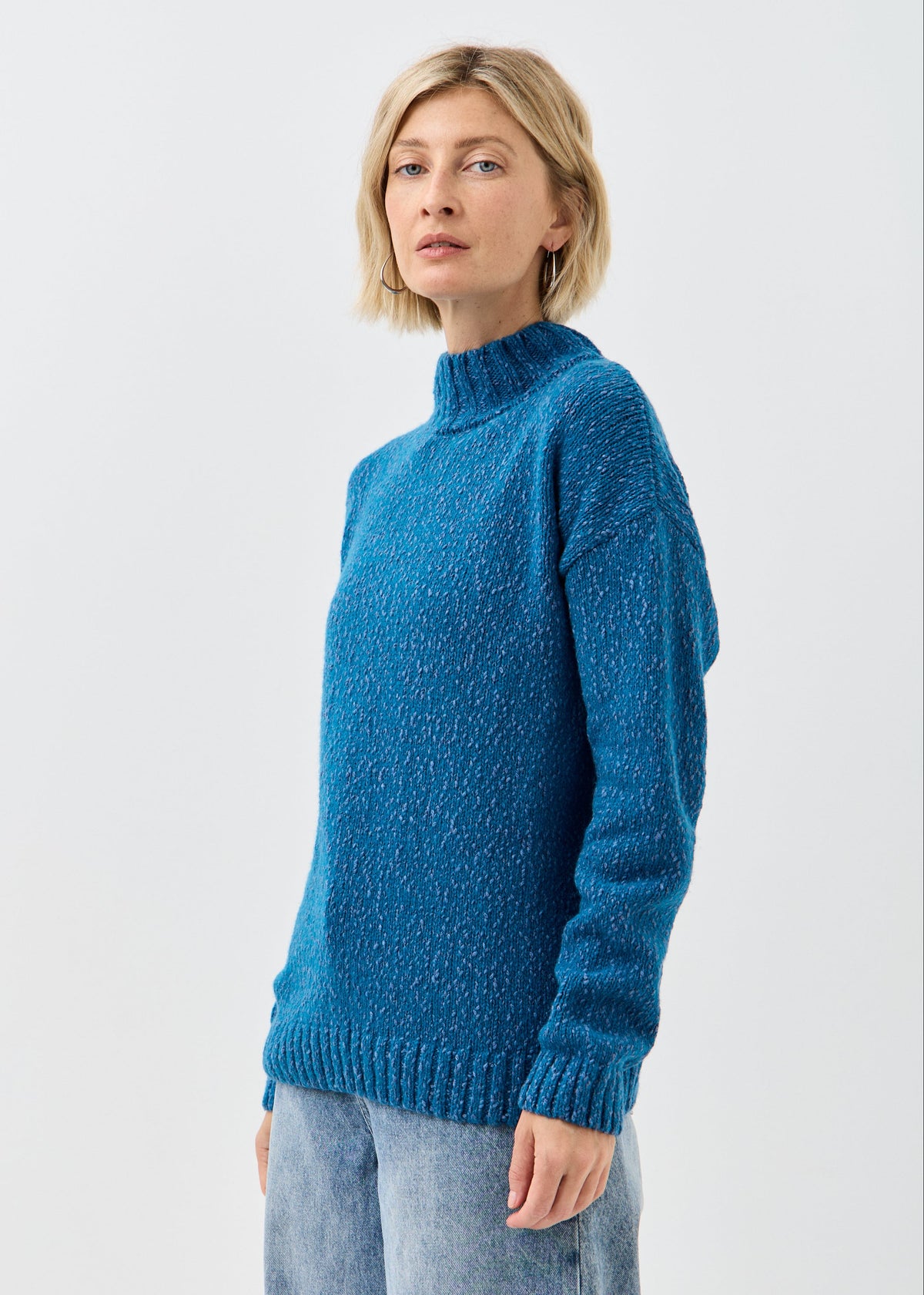 Women's blue cotton-merino knit sweater by BRIKOLY — product image 3