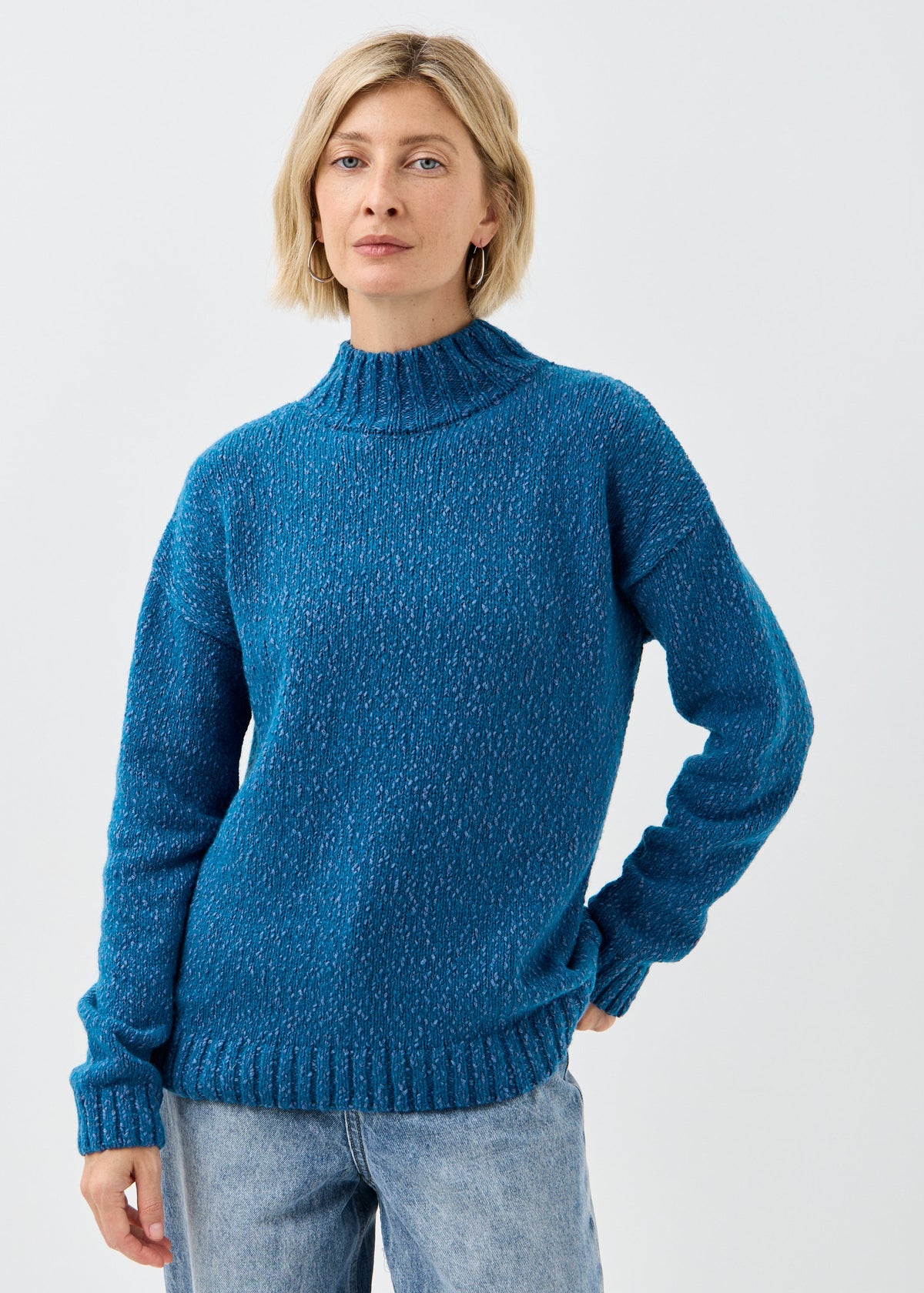 Women's blue cotton-merino knit sweater by BRIKOLY — product image 1