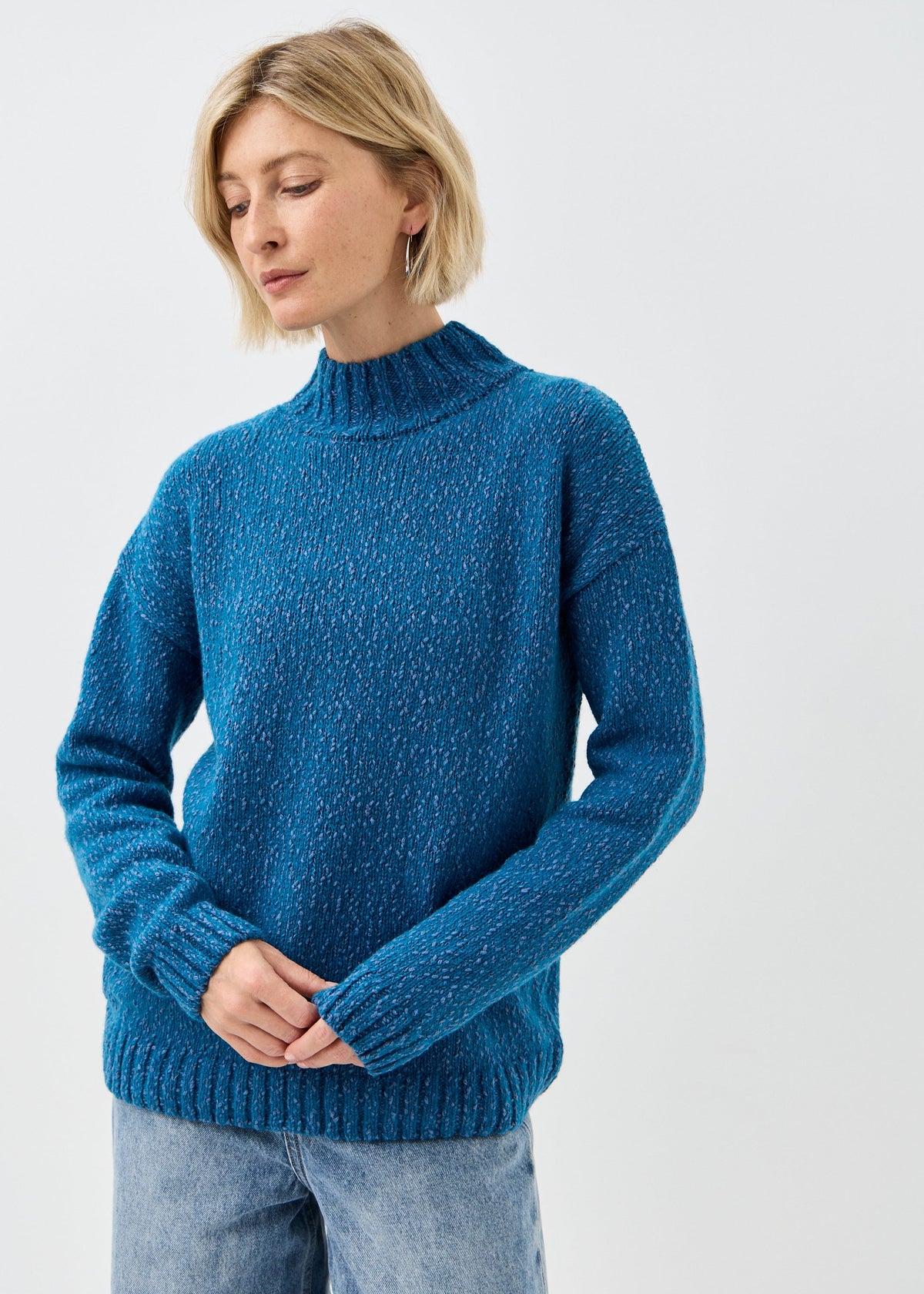Women's blue cotton-merino knit sweater by BRIKOLY — product image 2