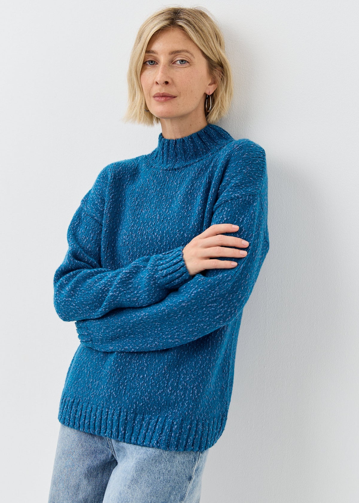 Women's blue cotton-merino knit sweater by BRIKOLY — product image 5