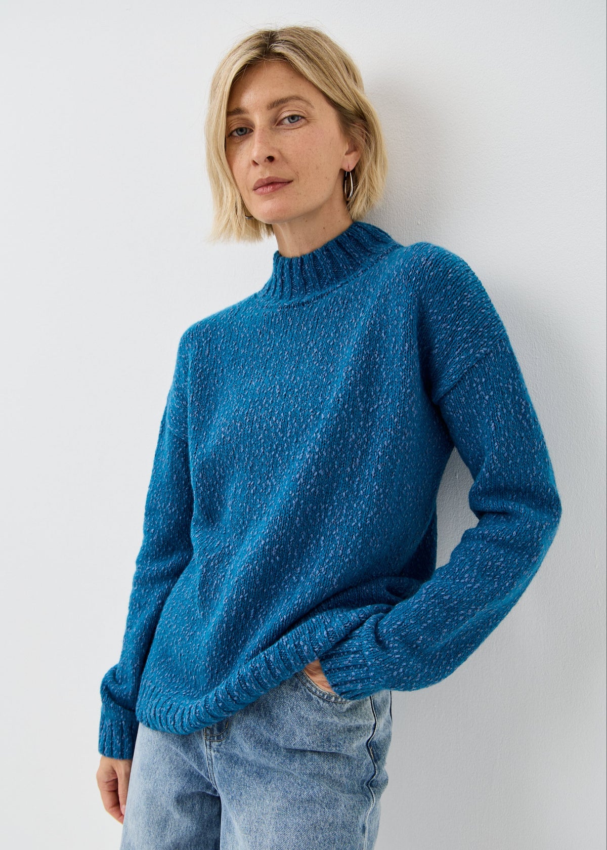 Women's blue cotton-merino knit sweater by BRIKOLY — product image 8