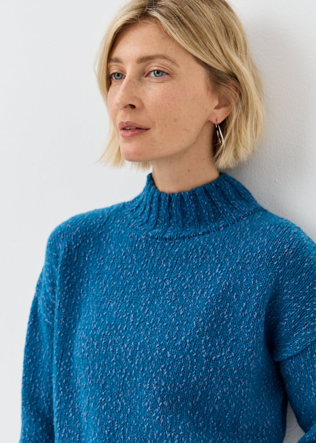 Women's blue cotton-merino knit sweater by BRIKOLY — product image 6