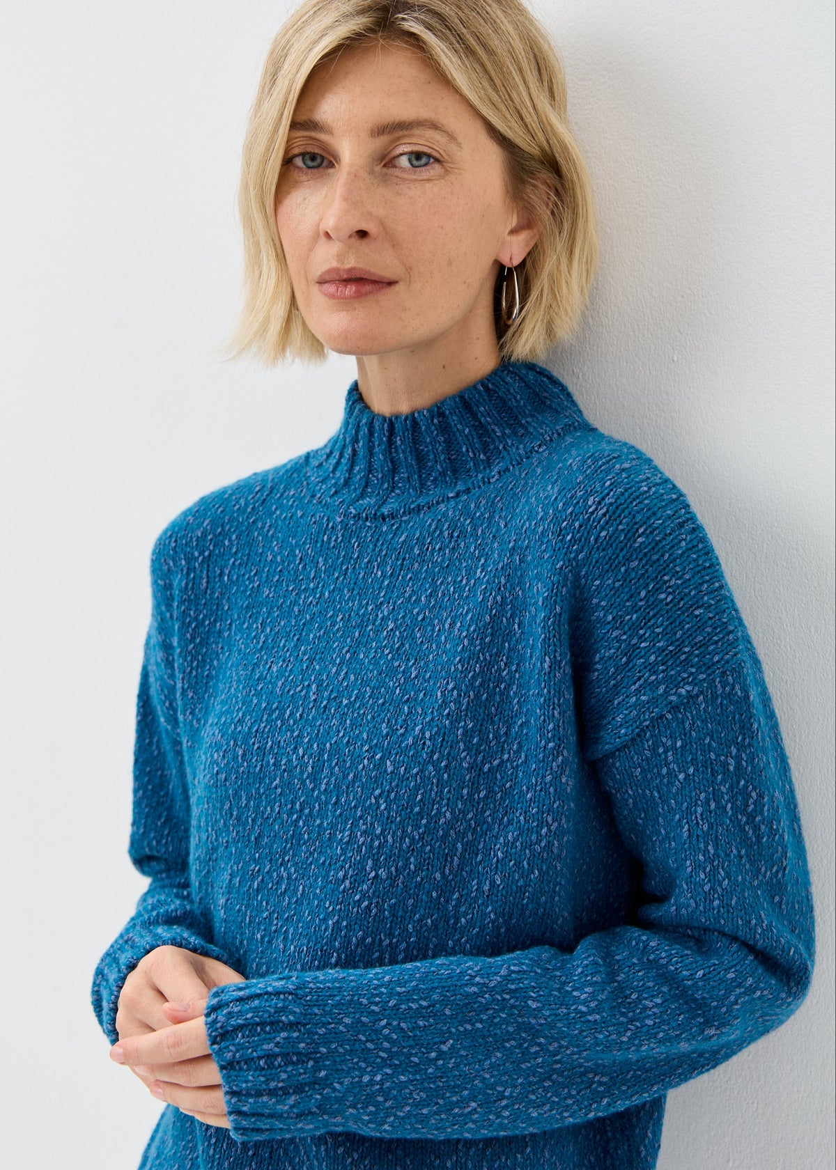 Women's blue cotton-merino knit sweater by BRIKOLY — product image 7