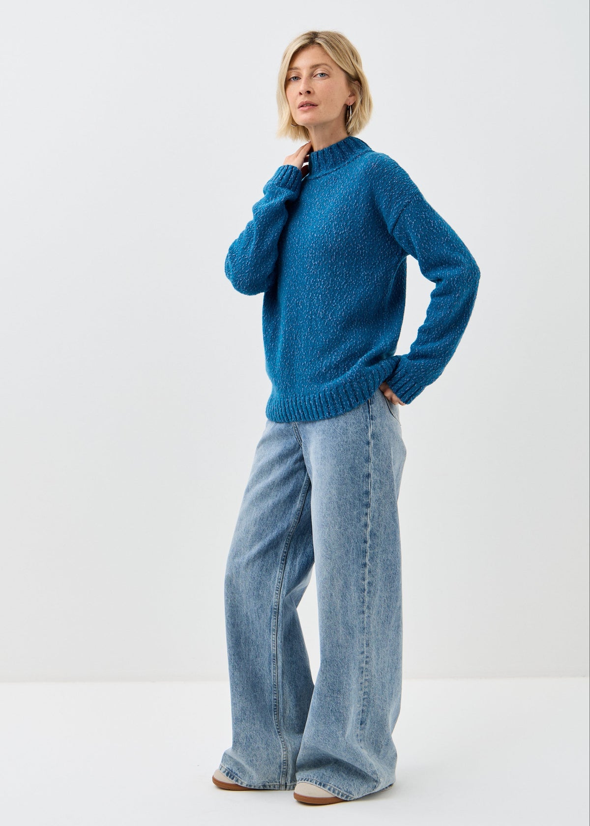Women's blue cotton-merino knit sweater by BRIKOLY — product image 11