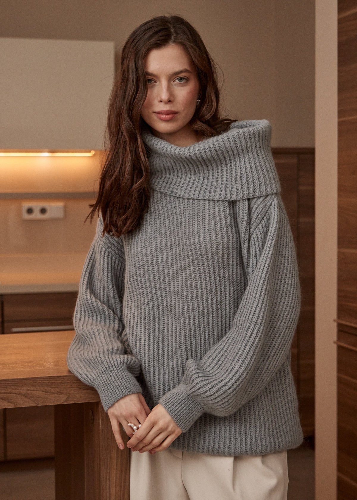 grey cowl neck sweater dress Cable Knit Lurex Cowlneck Sweater Dress