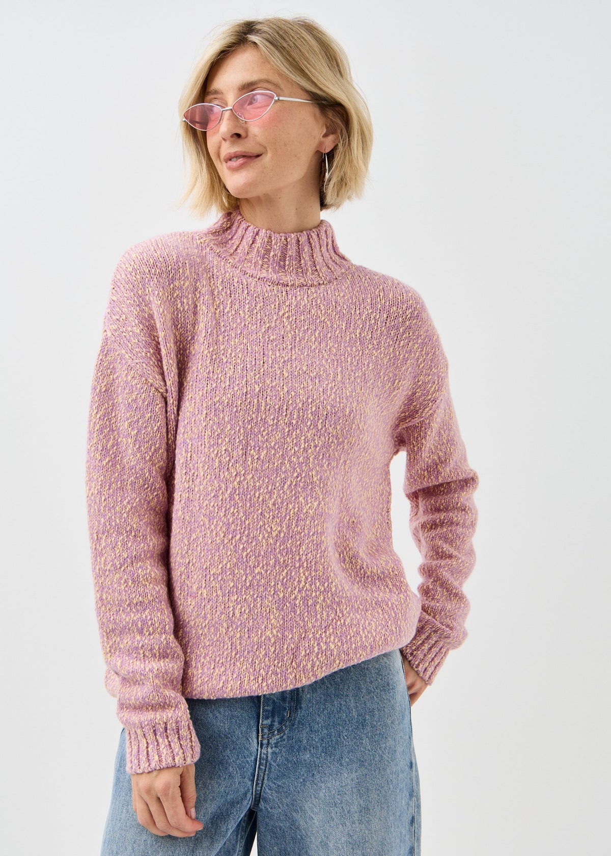 Women's pink cotton-merino knit sweater by BRIKOLY — product image 1