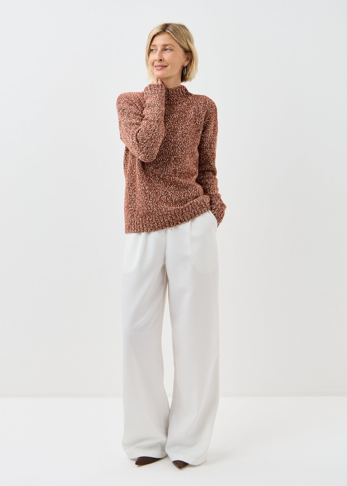 Women's brown cotton-merino knit sweater by BRIKOLY — product image 3