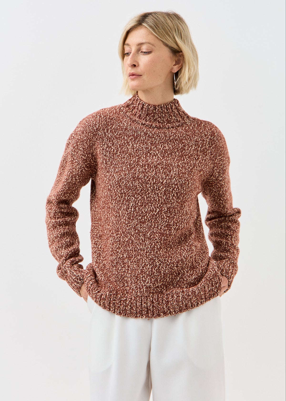 Women's brown cotton-merino knit sweater by BRIKOLY — product image 10