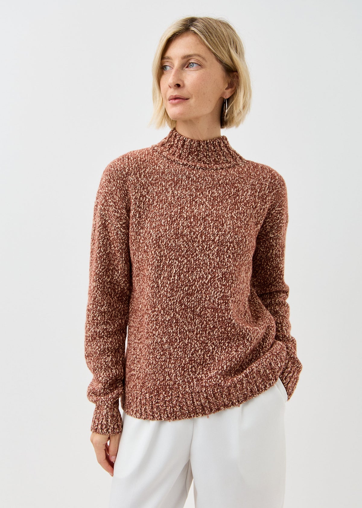 Women's brown cotton-merino knit sweater by BRIKOLY — product image 2