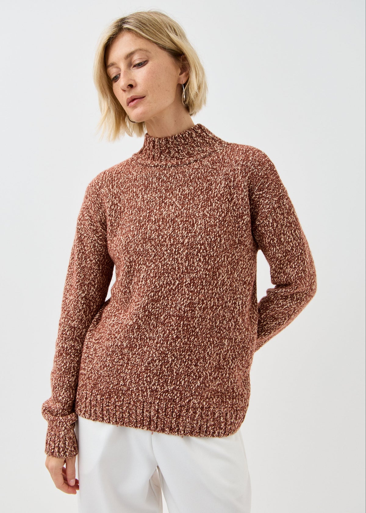 Women's brown cotton-merino knit sweater by BRIKOLY — product image 11