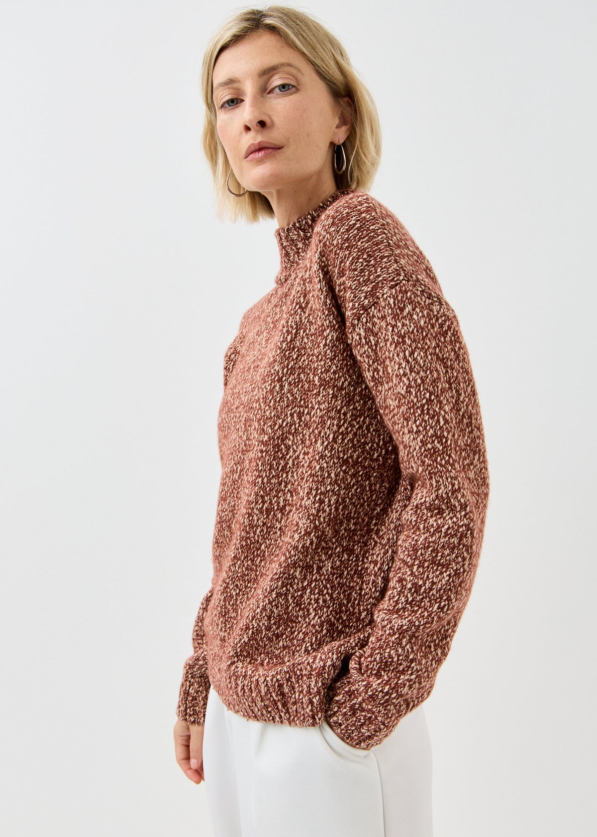 Women's brown cotton-merino knit sweater by BRIKOLY — product image 4