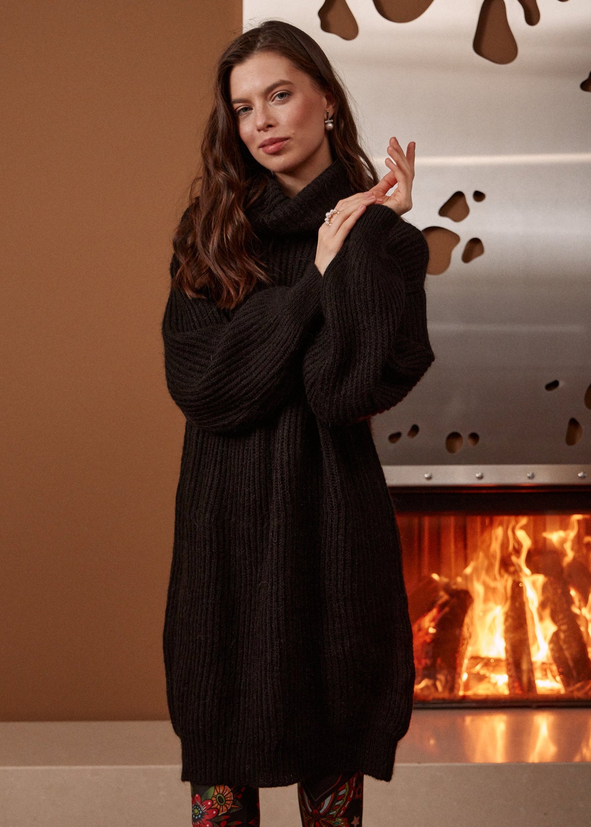 funnel neck knit dress Kai Funnel Neck Cozy Dress Oatmeal / L by Project Social T