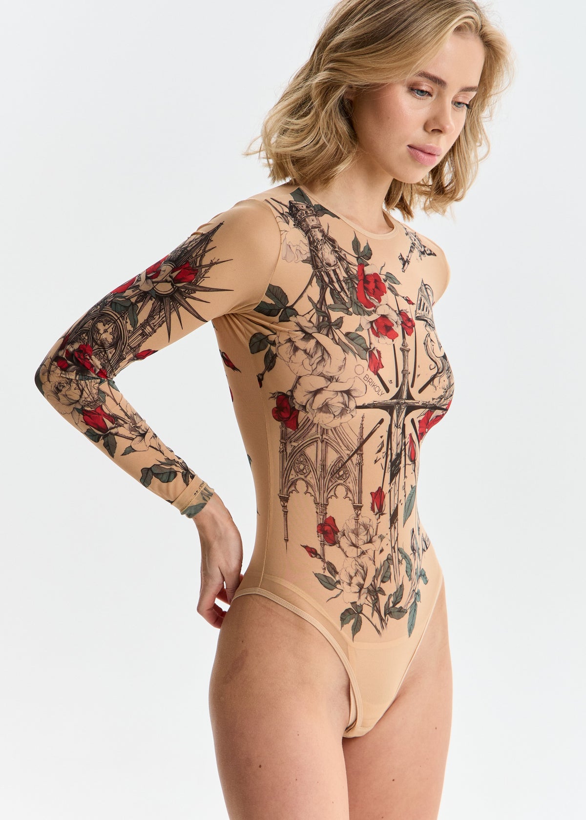 Medieval-Style Mesh Long Sleeve Bodysuit for Women - BRIKOLY