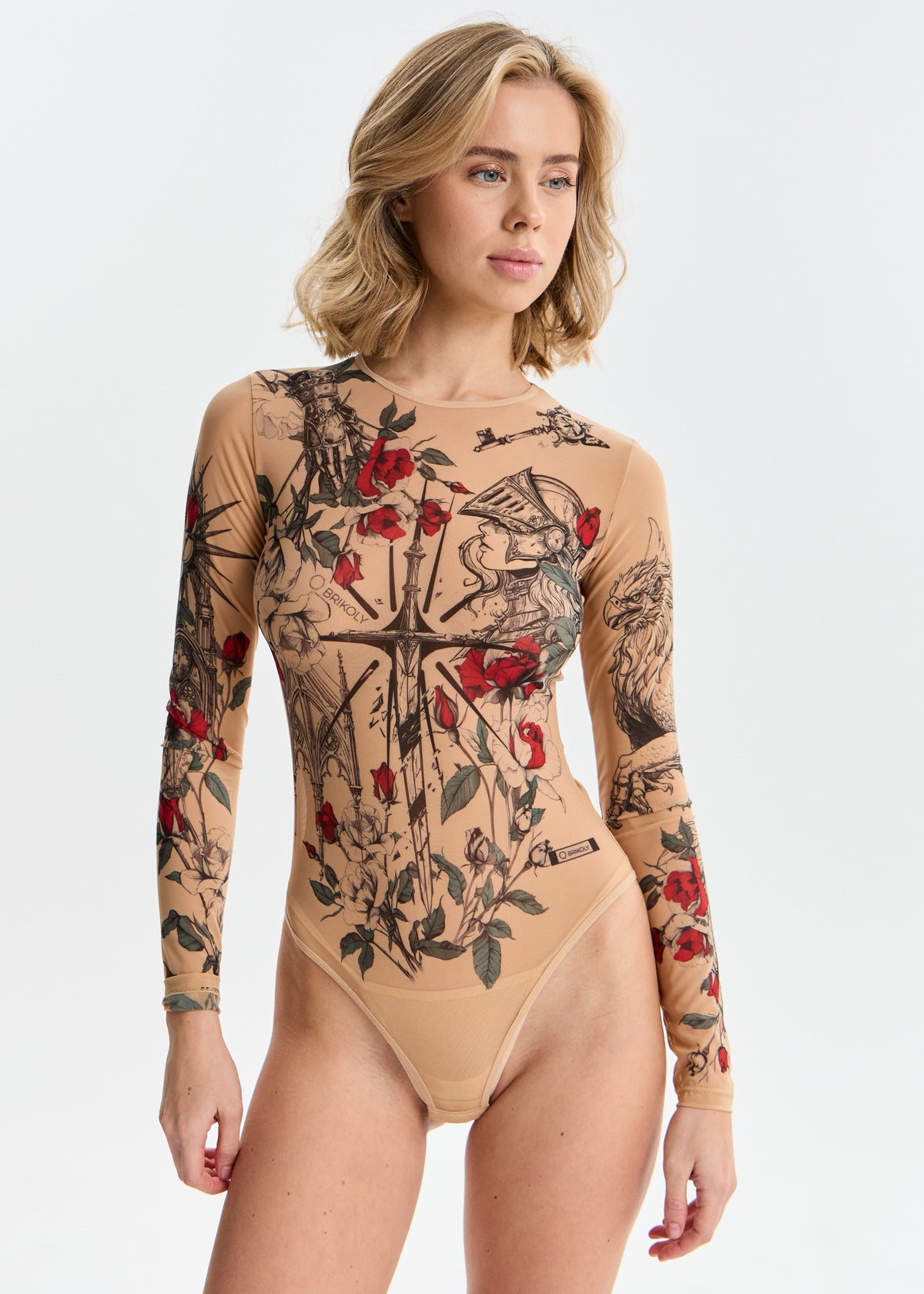 Medieval-Style Mesh Long Sleeve Bodysuit for Women - BRIKOLY