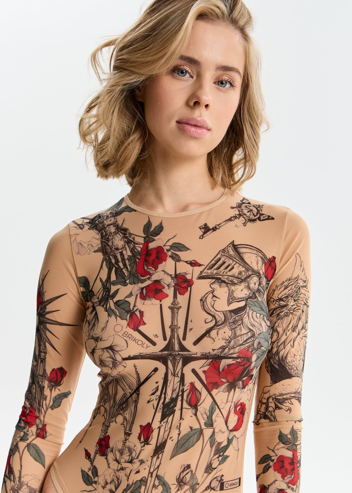 Medieval-Style Mesh Long Sleeve Bodysuit for Women - BRIKOLY