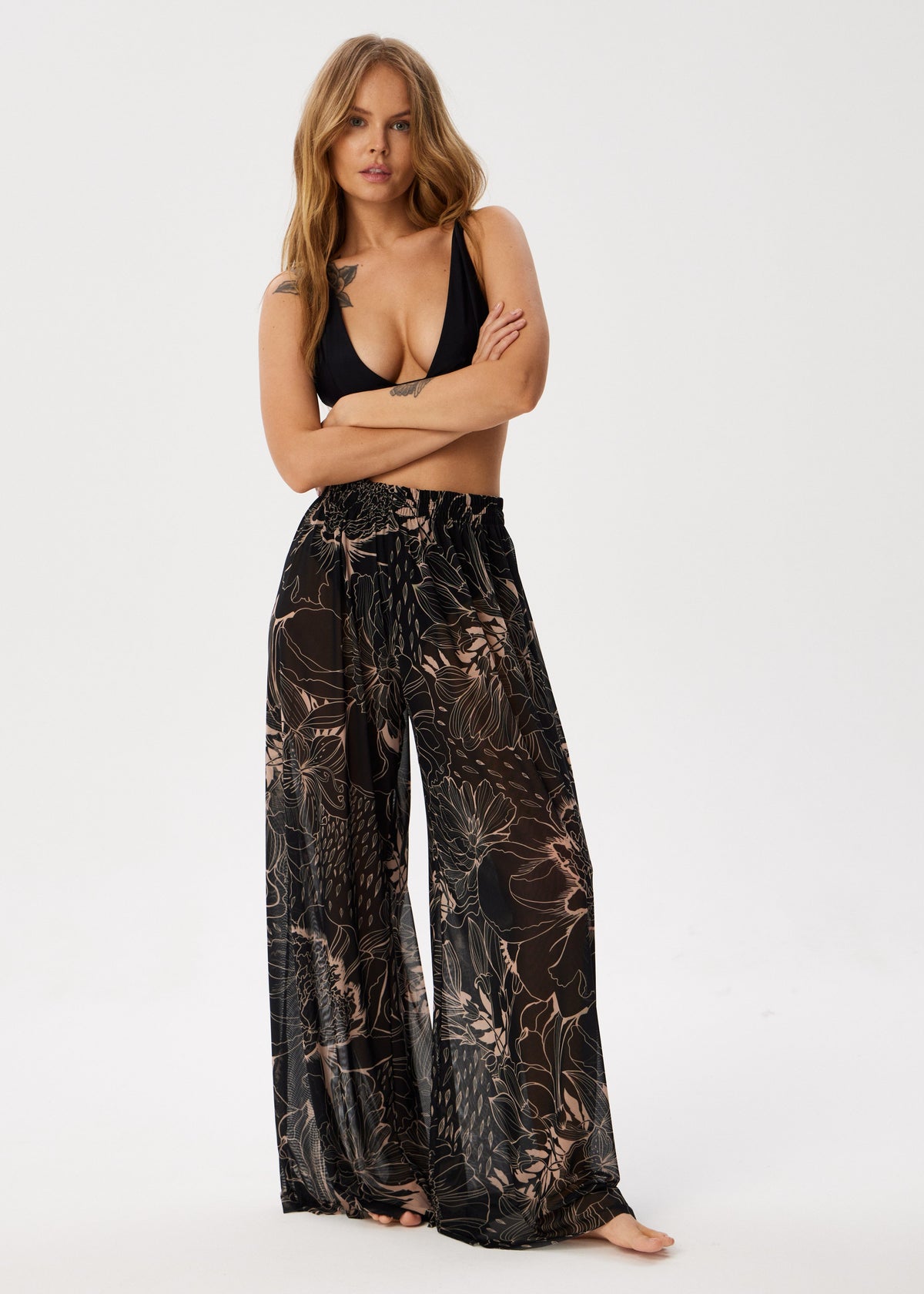 Aster Black Tattoo Palazzo Pants – Style, Comfort, and Sun Protection