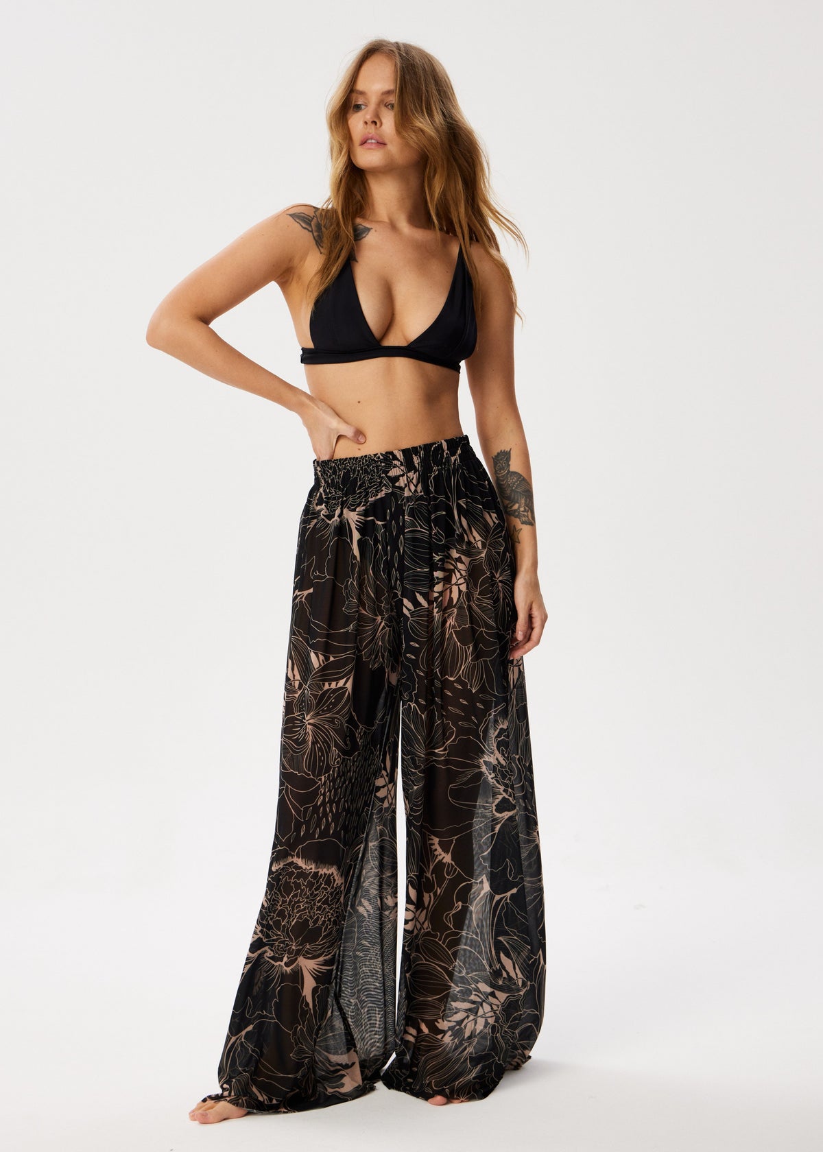 Aster Black Tattoo Palazzo Pants – Style, Comfort, and Sun Protection
