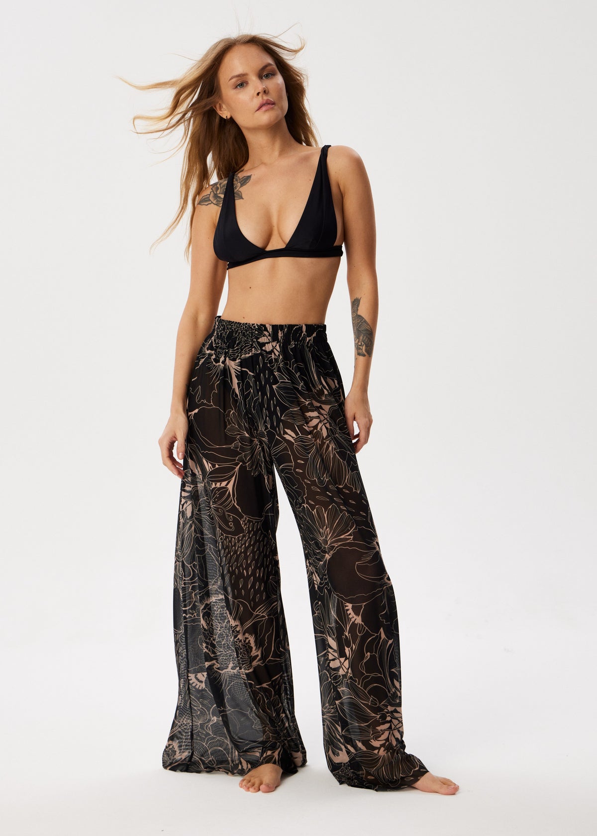 Aster Black Tattoo Palazzo Pants – Style, Comfort, and Sun Protection