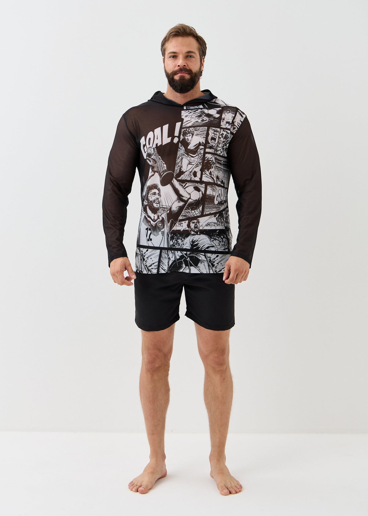 Football Men's Mesh Rash Guard – SPF 50 Long Sleeve Swim Shirt