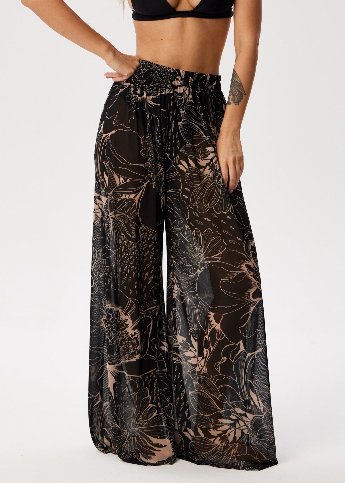 Aster Black Tattoo Palazzo Pants – Style, Comfort, and Sun Protection